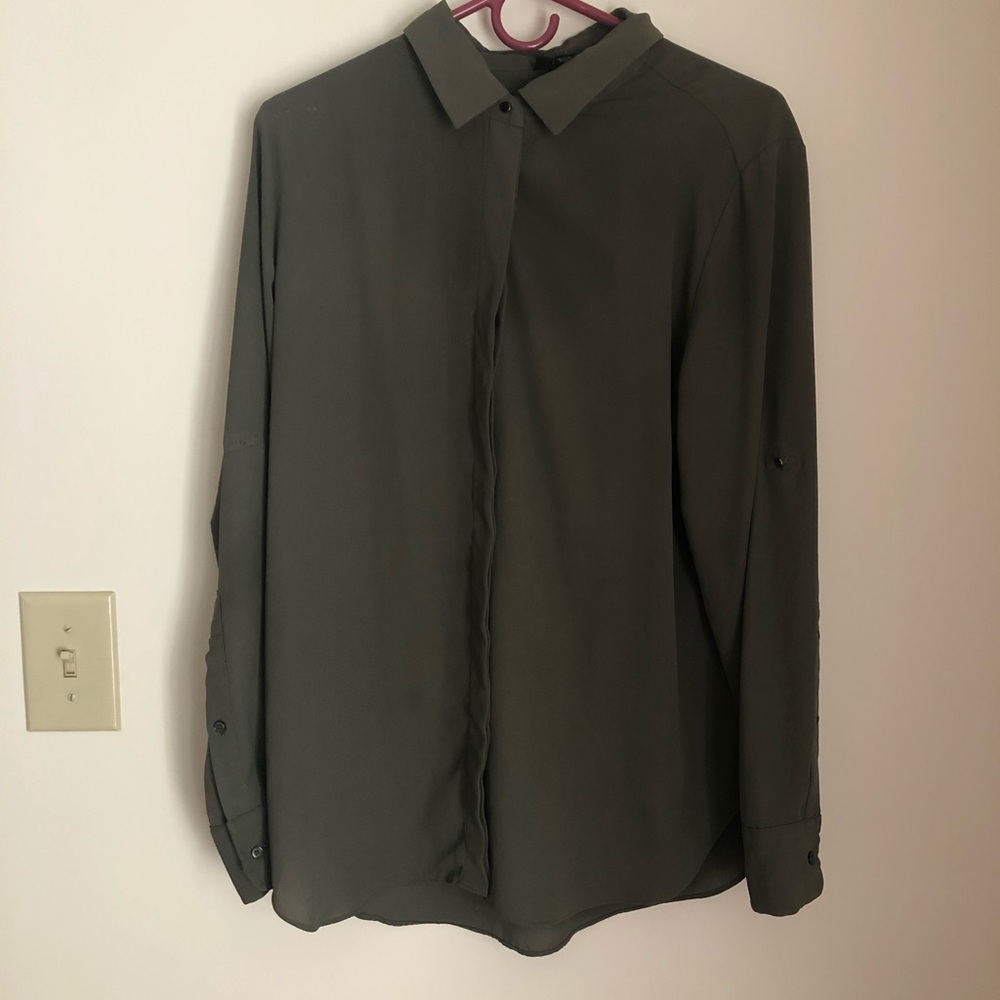 Mossimo Army green silk button up